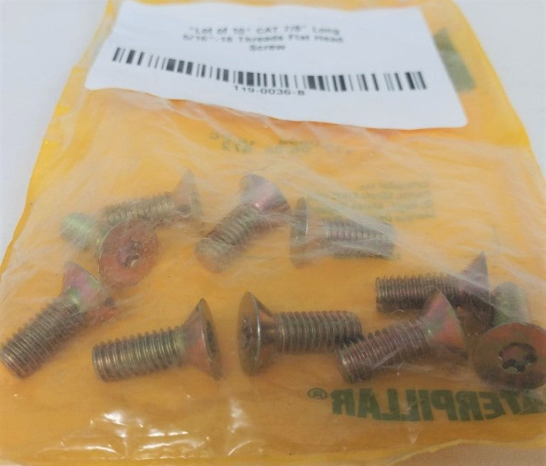 *Lot of 10* CAT 7/8" Long 5/16"-18 Threads Flat Head Screw - P/N  1190036 (6781264724054)