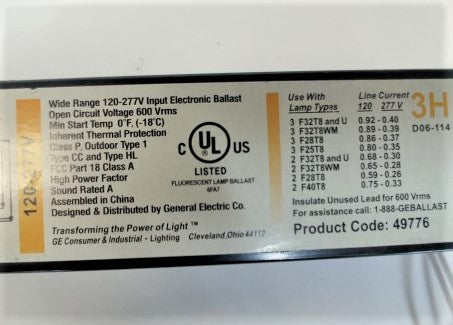 Used General Electric GE-332-MAX-H/Ultra Electronic Ballast -120-277V (3939783802966)