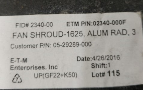 Freightliner Fan Shroud--1625,ALUM,32 INCH LOMAX--P/N  05-29289-000, 02340-000F (3939454582870)