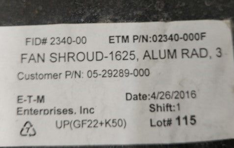 Freightliner Fan Shroud--1625,ALUM,32 INCH LOMAX--P/N: 05-29289-000, 02340-000F (3939454582870)