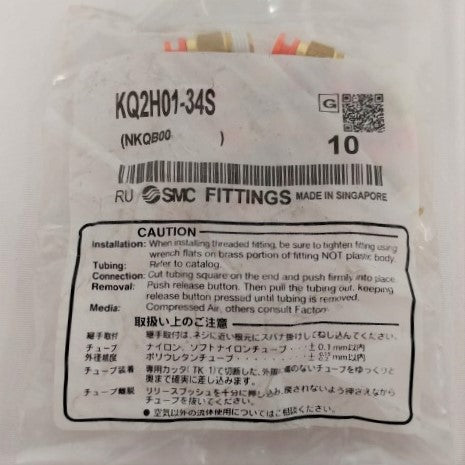 *Pk of 10* New SMC .12 MPT to .12 NT PTC Straight CONN - P/N  KQ2H01-34S (6623882281046)