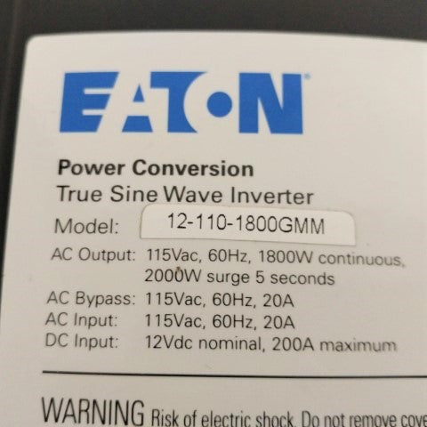 Used Eaton 11.8 V 1800W Inverter w/o Battery Charger - P/N  A66-06279-003 (8003060728124)