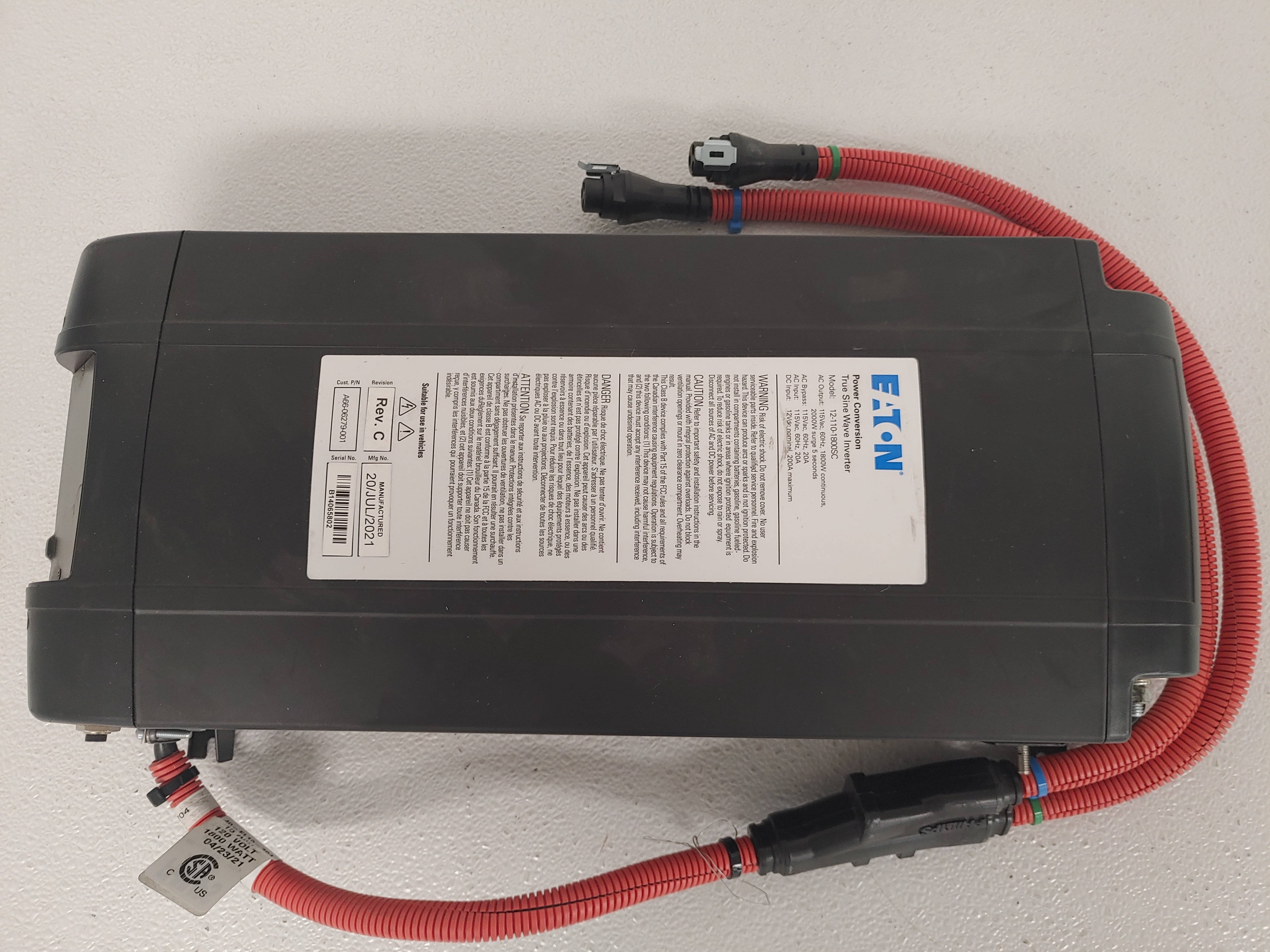 Used Eaton 12.1 V 1800W Inverter w/o Battery Charger - P/N  A66-06279-001 (8077689422140)