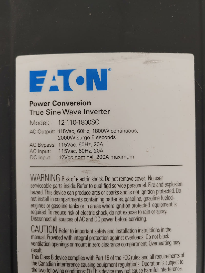Used Eaton 12.1 V 1800W Inverter w/o Battery Charger - P/N  A66-06279-001 (8077689422140)
