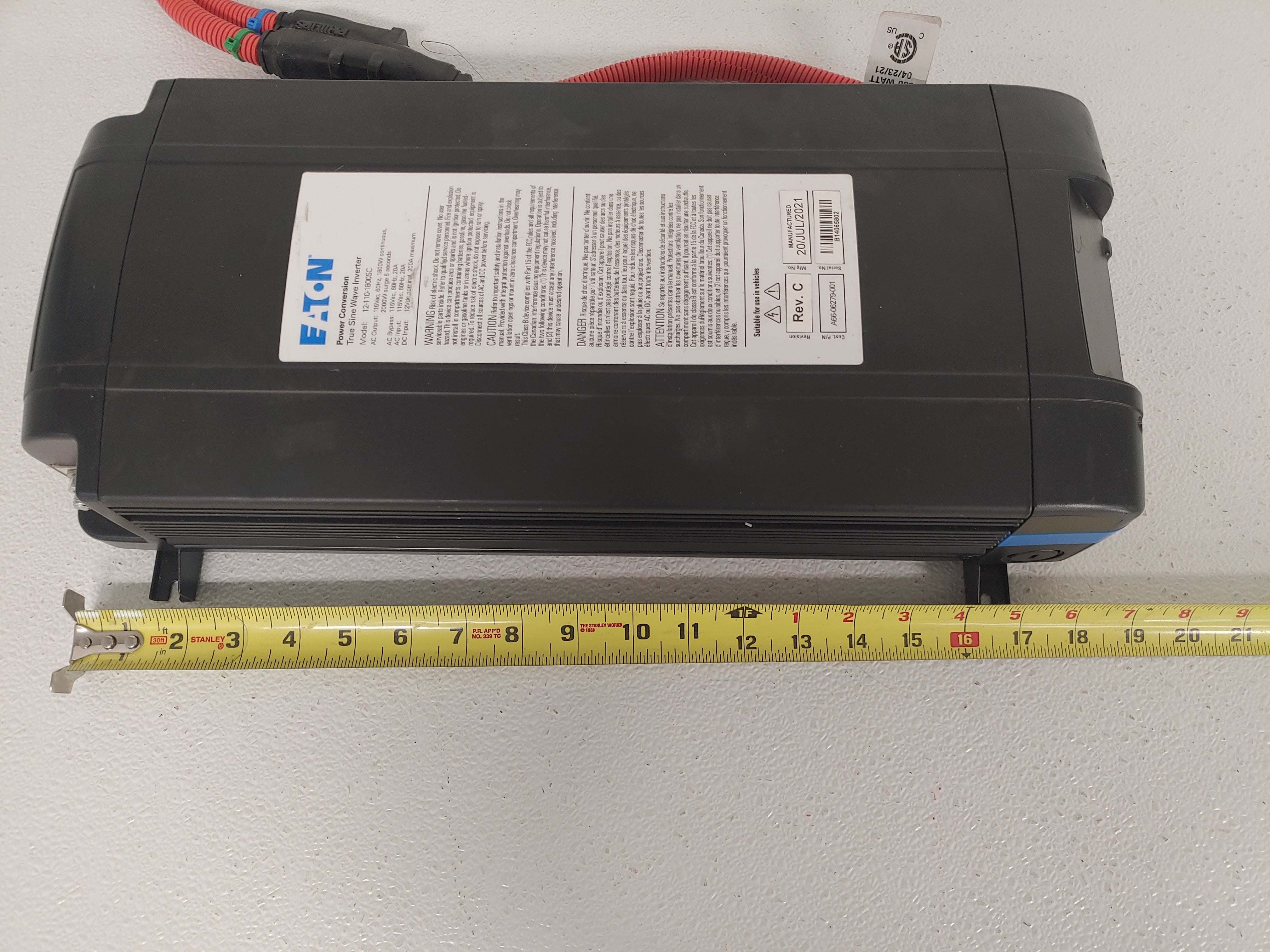 Used Eaton 12.1 V 1800W Inverter w/o Battery Charger - P/N  A66-06279-001 (8077689422140)