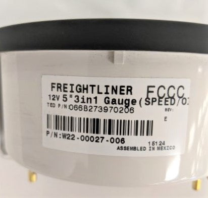 Freightliner FCCC 5 Inch 3 in 1 Speedometer Gauge - 12V - P/N  W22-00027-006 (4023620567126)