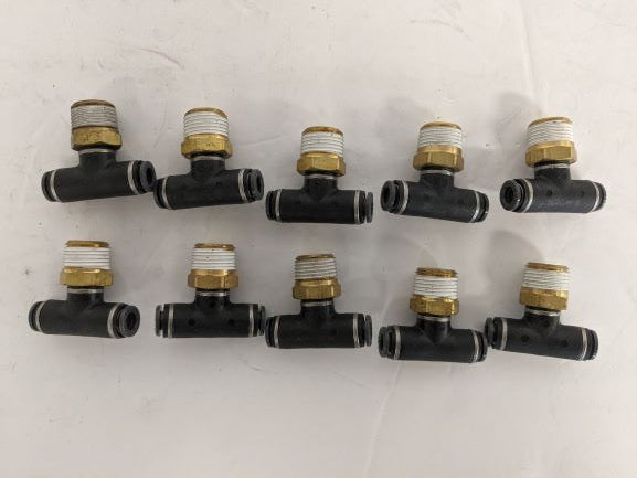 *Set of 10* SMC (2) ¼" PTC x 3/8 Male Tee Pipe - P/N: SMC KV2T07 36S (6710121857110)