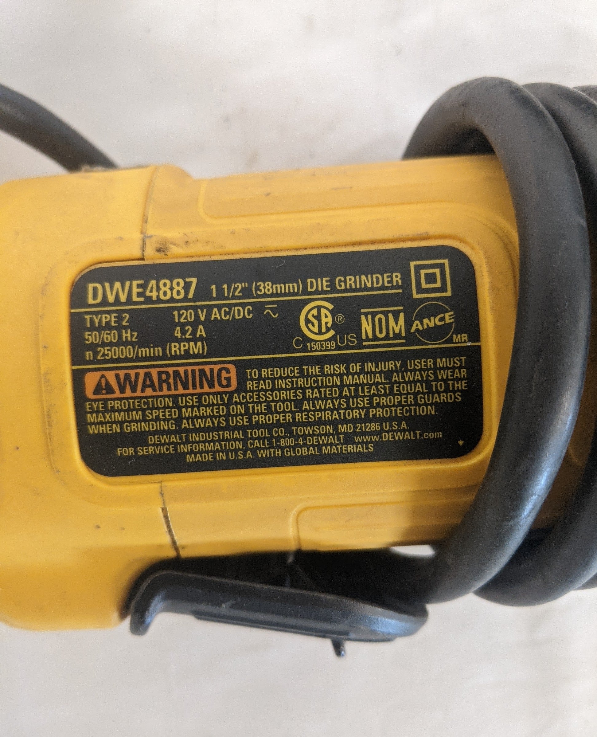 Used DeWalt DWE4887 Corded Die Grinder With Lock-On - DWE4887N (8261977342268)